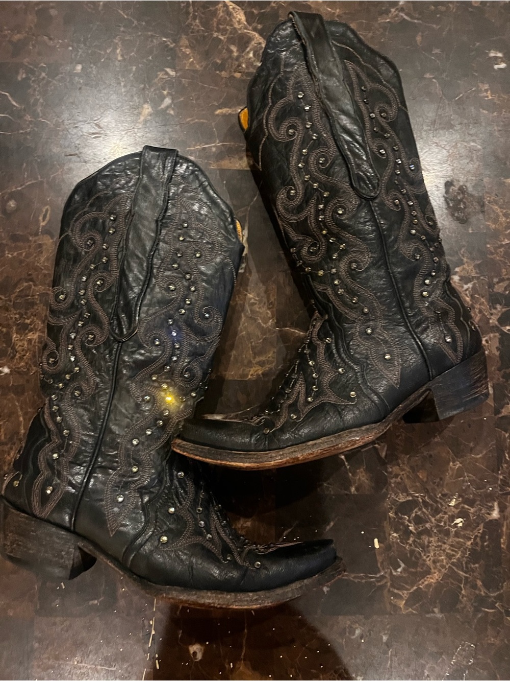 Old Gringo Women Calf Black Studded Embroidered Western Cowboy Boots